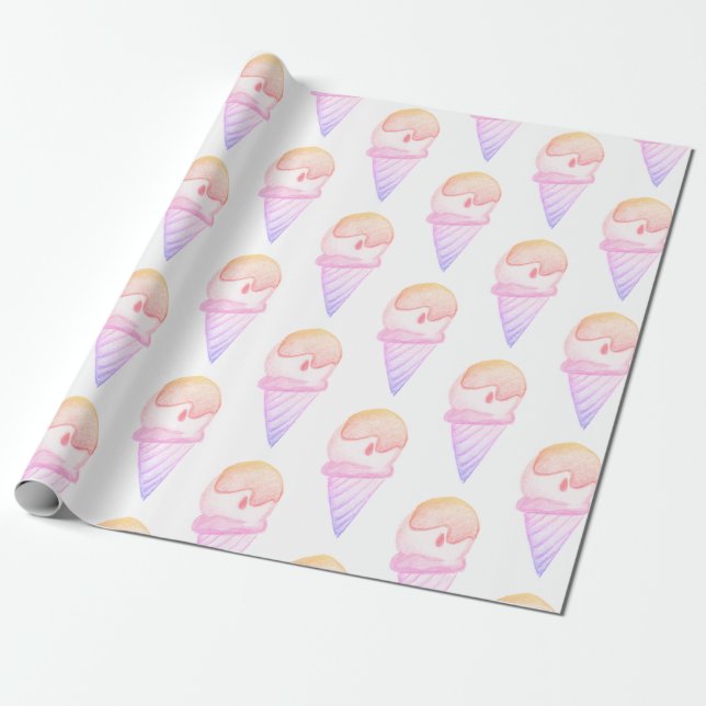 Papel De Regalo Ice Cream Cone Sketch | Fade rosa y púrpura (Desenrollado)