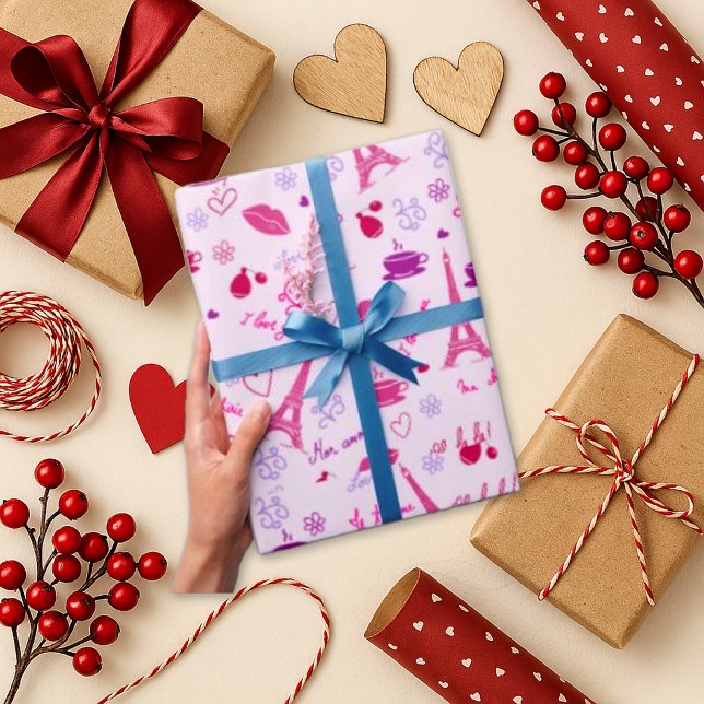 Papel De Regalo Icono de amor de la Torre Eiffel Rosa de París (Subido por el creador)