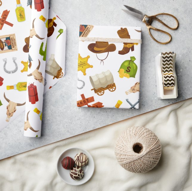 Papel De Regalo Iconos de Cowboy occidentales (Artesanía)