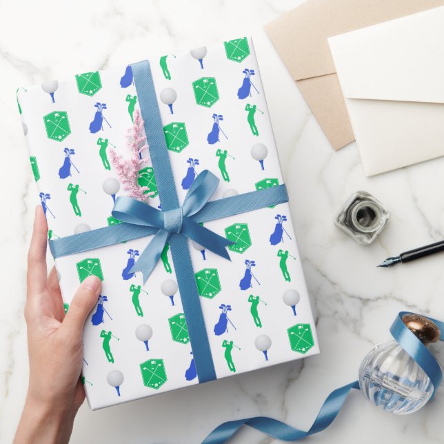 Papel De Regalo Iconos de golf azules y verdes (Regalar)