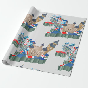 Papel De Regalo Iconos de Londres Mapa del Reino Unido Viajes Brit