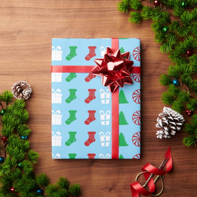 Papel De Regalo Iconos de Navidad (Tri-Color) (Regalo de vacaciones)