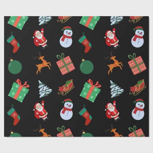 Papel De Regalo Iconos de Navidades negros (Costura)