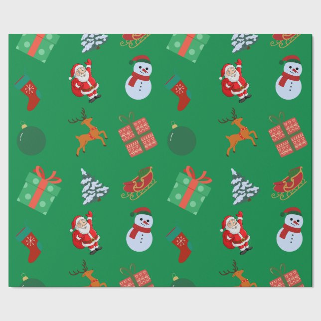 Papel De Regalo Iconos de Navidades verdes (Costura)