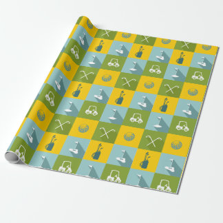 Papel De Regalo Iconos del golf en cuadrados verdes y azules del