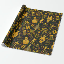 Papel De Regalo Iconos elegantes de oro y Navidades negros