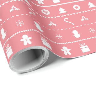 Papel De Regalo Iconos Navideños Modernos y Elegantes de Color Ros