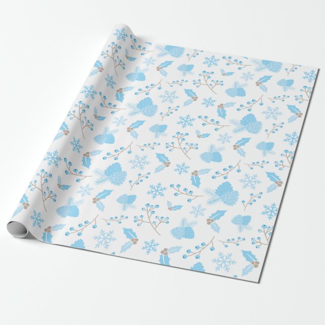 Papel De Regalo Icy Winter Mistletoe Pinecone y Snowflakes White (Desenrollado)