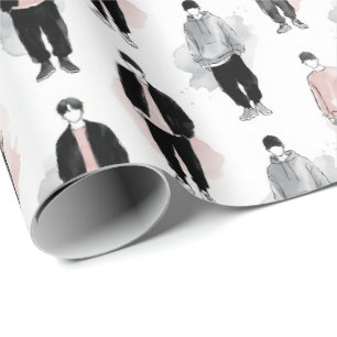 Papel De Regalo Ídolos de K-Pop Silueta Estética Patrón Continuo