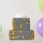 Papel De Regalo Iglesia de Menorah<br><div class="desc">Una menorah de la iglesia en oro con muchas velas. Este diseño parece realmente efectivo en este papel de ajuste</div>