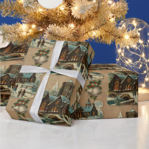 Papel De Regalo Iglesia de Navidad Villancicos Victorianos Campana