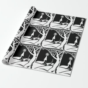 Papel De Regalo Iglesia del invierno del vintage B&W (Lge. Imagen)