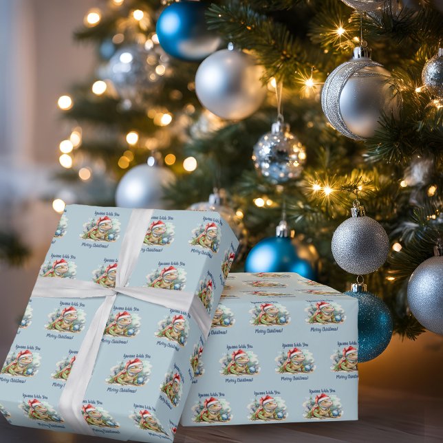 Papel De Regalo Iguana te desea un dulce azul navideño (iguana wish you a merry Christmas light blue gift wrap
)