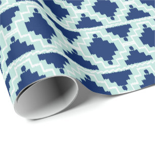 Papel De Regalo Ikat Aztec Tribal - Indigo y azul claro