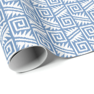 Papel De Regalo Ikat Azteca Tribal - Azul Cielo y Blanco
