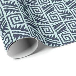 Papel De Regalo Ikat Azteca Tribal - Índigo y Azul Claro
