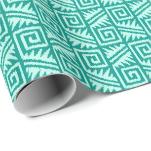 Papel De Regalo Ikat Azteca Tribal - Turquesa y Aguamarina