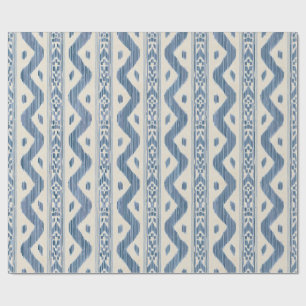 Papel de regalo Ikat azul y crema, bloque clásico