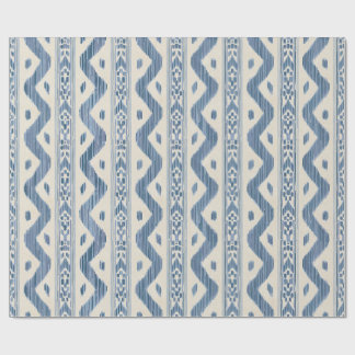 Papel de regalo Ikat azul y crema, bloque clásico 