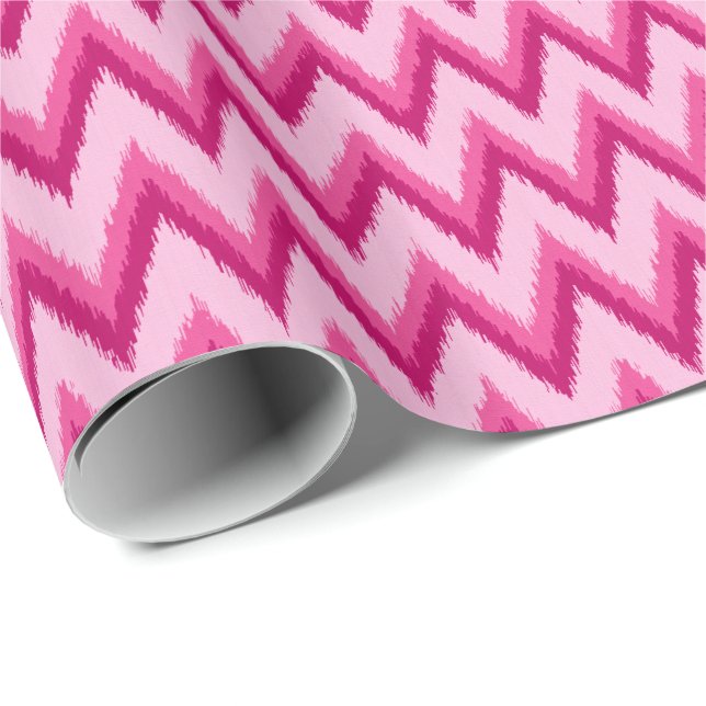 Papel De Regalo Ikat Chevron Stripes - Fuchsia y rosa pálido (Esquina del rollo)