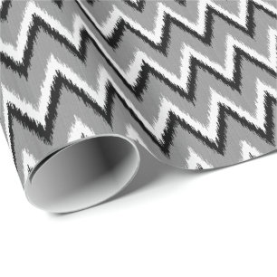 Papel De Regalo Ikat Chevron Stripes - Gris / Gris, Negro y Blanco
