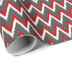 Papel De Regalo Ikat Chevron Stripes - Rojo, Blanco y Gris / Gris