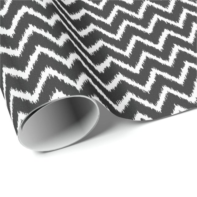 Papel De Regalo Ikat Chevrons - Negro y blanco (Esquina del rollo)