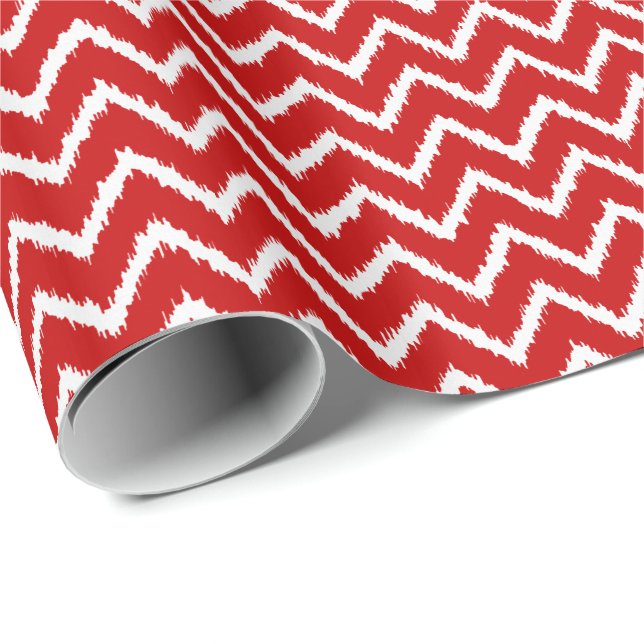 Papel De Regalo Ikat Chevrons - rojo profundo y blanco (Esquina del rollo)