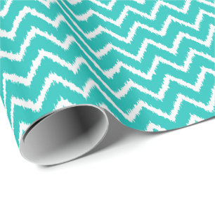 Papel De Regalo Ikat Chevrons - Turquesa y blanco