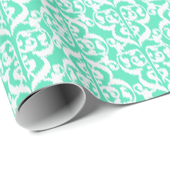 Papel De Regalo Ikat Damask Morisco - aqua y blanco (Esquina del rollo)