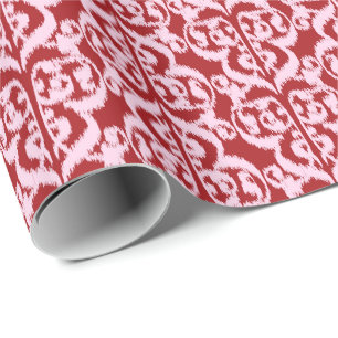Papel De Regalo Ikat Damask Morisco - rojo oscuro y rosa