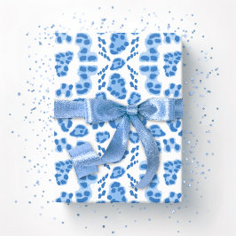 Papel De Regalo Ikat de leopardo en porcelana azul