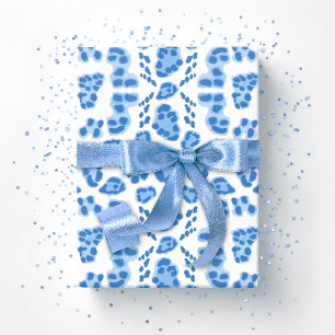 Papel De Regalo Ikat de leopardo en porcelana azul
