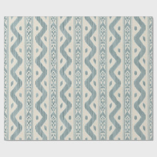 Papel De Regalo Ikat de Teal Suave, Franja Tejida sobre Crema