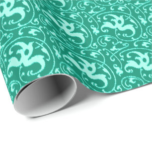 Papel De Regalo Ikat Floral Damask - Turquesa y Aqua