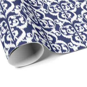Papel De Regalo Ikat Moorish Damask - añil y blanco