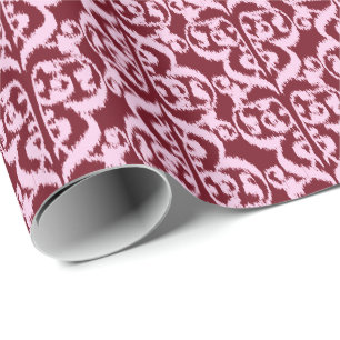 Papel De Regalo Ikat Moorish Damask - borgoña y rosa.