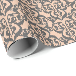Papel De Regalo Ikat Moorish Damask - gris de melocotón y carbón v