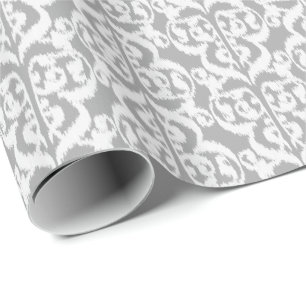 Papel De Regalo Ikat Moorish Damask - gris plateado y blanco