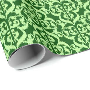 Papel De Regalo Ikat Morish Damask - verde pino y menta
