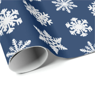 Papel De Regalo Ikat Snowflakes - Azul marino blanco y negro