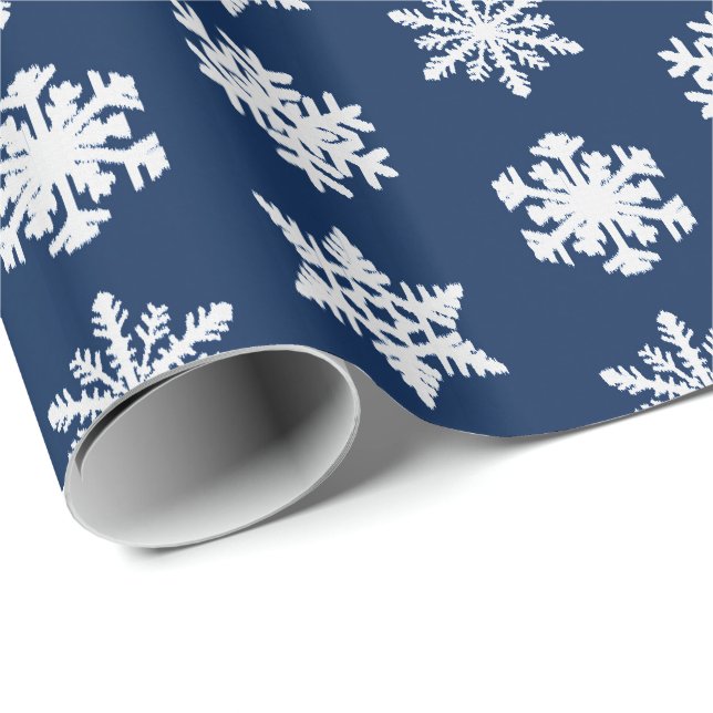 Papel De Regalo Ikat Snowflakes - Azul marino blanco y negro (Esquina del rollo)