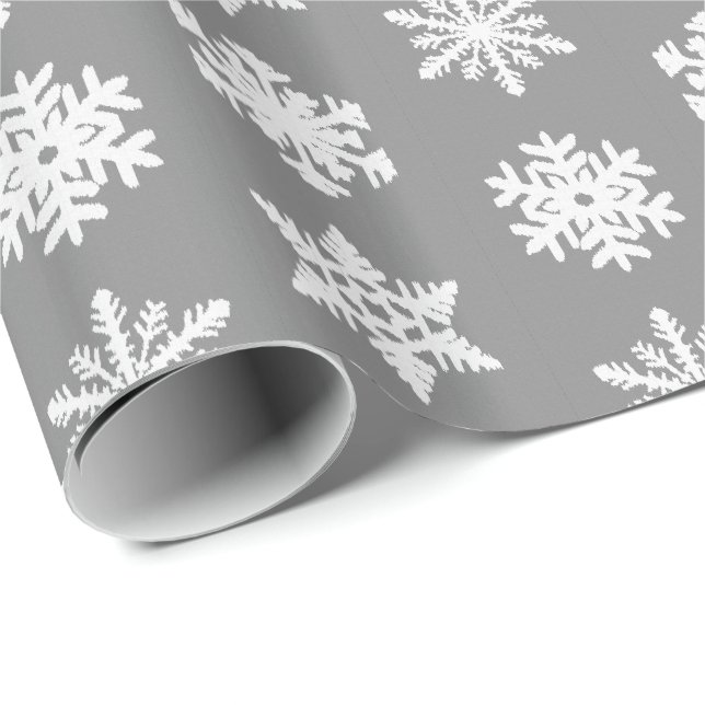 Papel De Regalo Ikat Snowflakes - Gris y blanco del carbón vegetal (Esquina del rollo)
