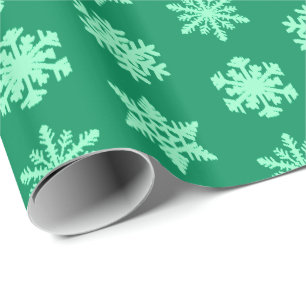 Papel De Regalo Ikat Snowflakes - Pino y verde menta