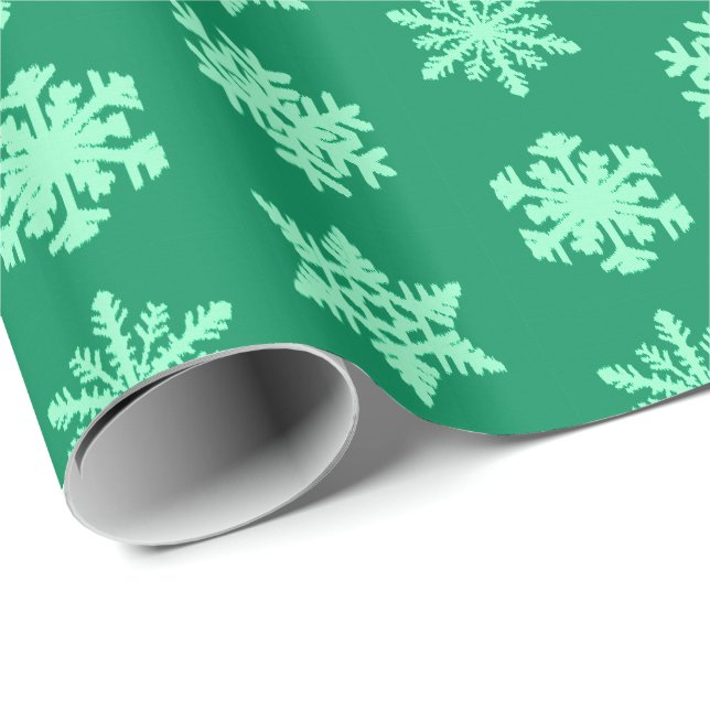 Papel De Regalo Ikat Snowflakes - Pino y verde menta (Esquina del rollo)
