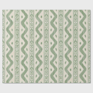 Papel De Regalo Ikat Verde Musgo, Raya Tejida sobre Crema
