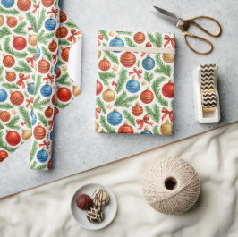 Papel De Regalo Illustrative Ornaments & Pine Wrapping Paper