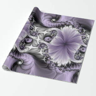 Papel De Regalo Ilusión Lilac Resumen Arte Fractal Floral Fantasía