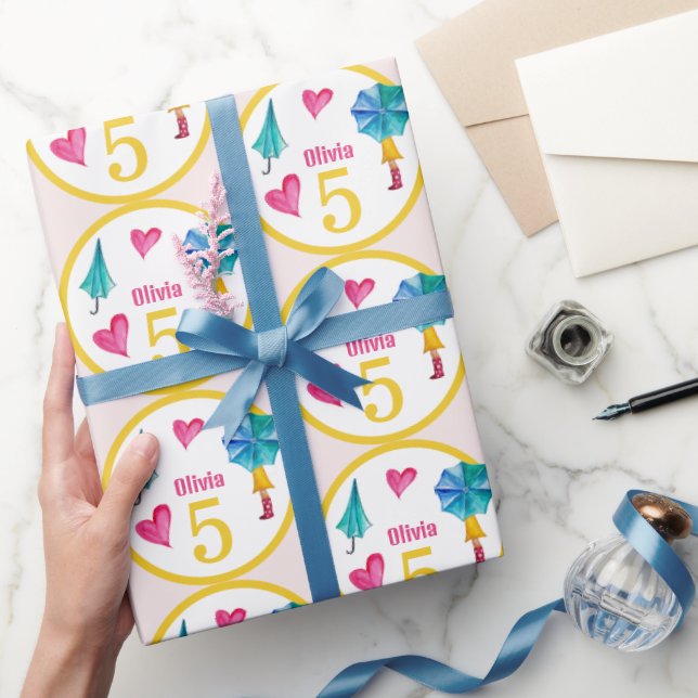 Papel De Regalo Ilustracion acuarela de Cute Umbrella Chica (Regalar)