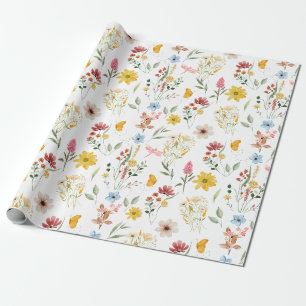 Papel De Regalo Ilustracion acuarela Floral Flores salvajes